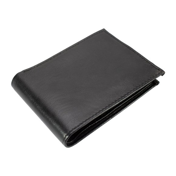 Men Lambskin Leather Wallet with Bifold 2 Center Flap, Black - Picture 11 of 13